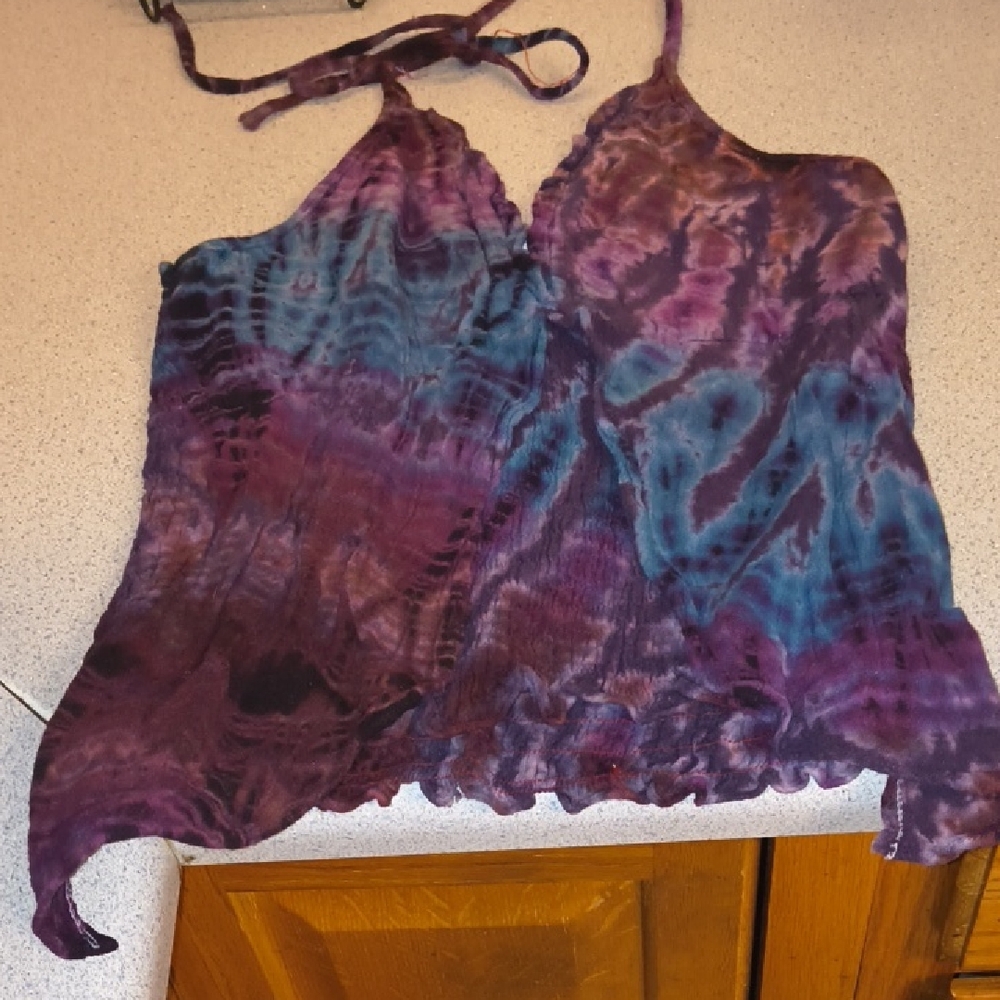 Women's Tie-Dye Tank Top  Purple and Blue & White From Maui, Hawaii-Medium